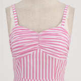 1950S Pink Striped Spaghetti Strap Sleeveless Vintage Dress