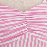 1950S Pink Striped Spaghetti Strap Sleeveless Vintage Dress