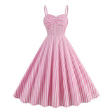 1950S Pink Striped Spaghetti Strap Sleeveless Vintage Dress
