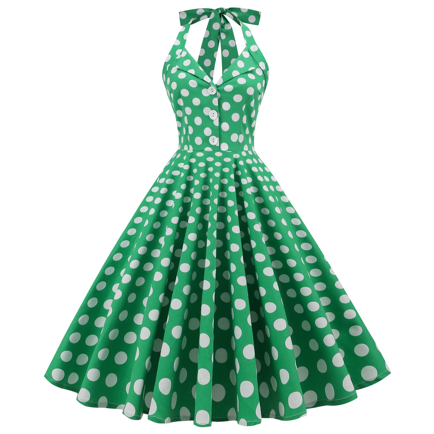 1950S Red and White Checkered Halter Neck Patchwork Buttoned Vintage Dress
