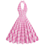 1950S Red Gingham Halter Neck Belted Vintage Dress