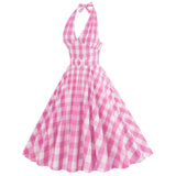 1950S Red Gingham Halter Neck Belted Vintage Dress