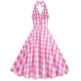 1950S Red Gingham Halter Neck Belted Vintage Dress