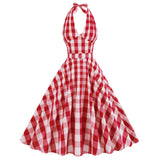 1950S Red Gingham Halter Neck Belted Vintage Dress