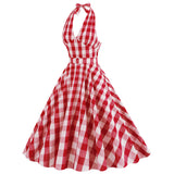 1950S Red Gingham Halter Neck Belted Vintage Dress