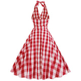 1950S Red Gingham Halter Neck Belted Vintage Dress