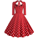1950S Red Polka Dot Bow Tie Back 3/4 Sleeve Vintage Dress