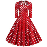 1950S Red Polka Dot Bow Tie Back 3/4 Sleeve Vintage Dress
