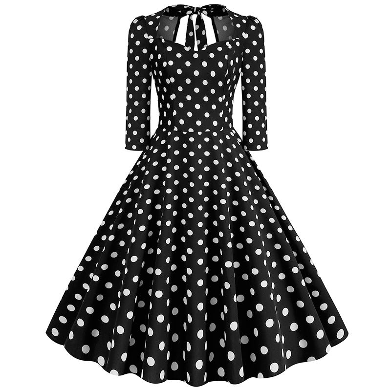 1950S Red Polka Dot Bow Tie Back 3/4 Sleeve Vintage Dress