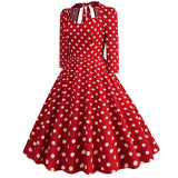 1950S Red Polka Dot Bow Tie Back 3/4 Sleeve Vintage Dress