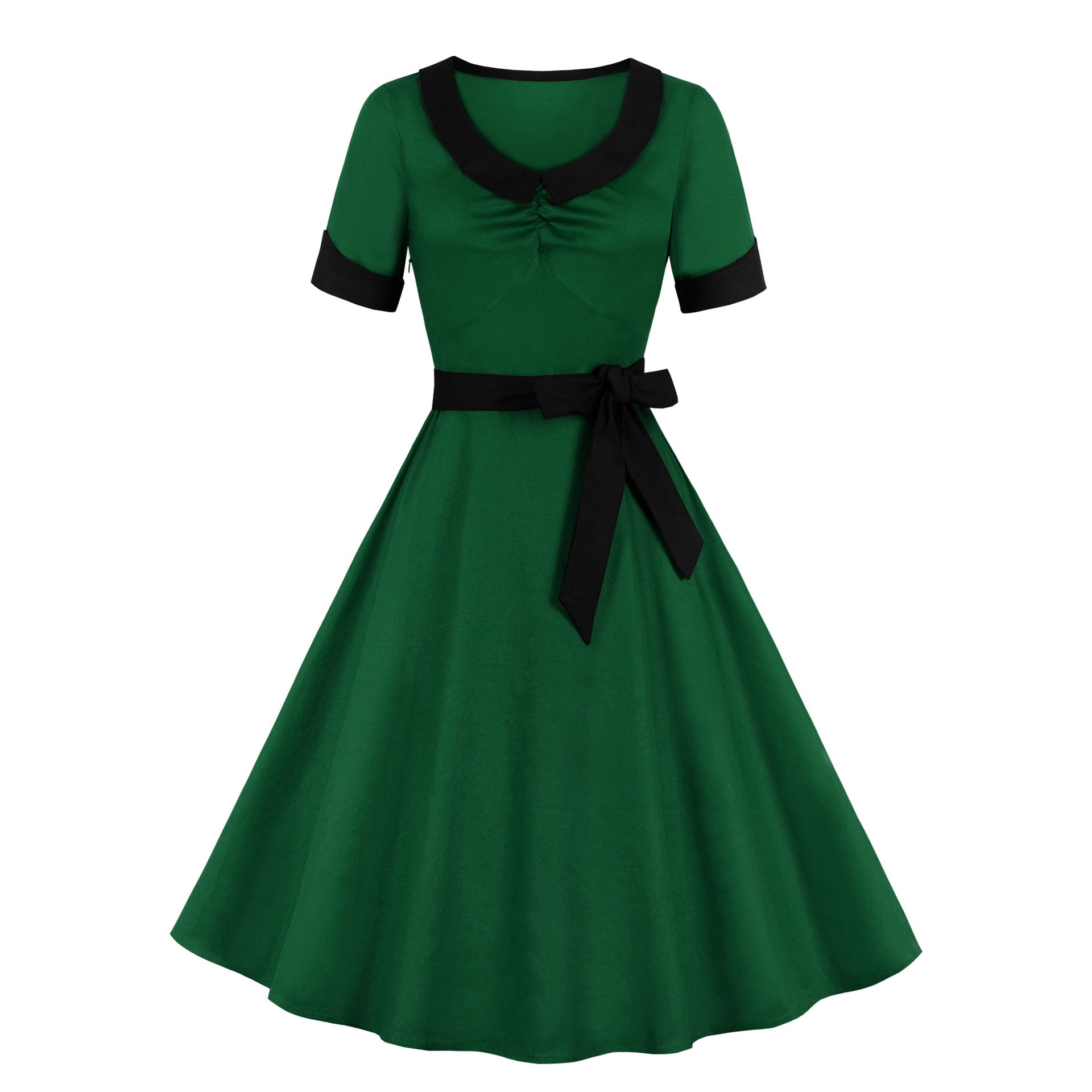1950S Red Retro Belted Short Sleeve Vintage Dress