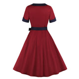 1950S Red Retro Belted Short Sleeve Vintage Dress