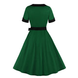 1950S Red Retro Belted Short Sleeve Vintage Dress