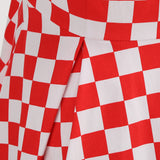 1950S Red Retro Checkered Patchwork Belted Short Sleeve Vintage Dress