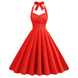 1950S Red Retro Polka Dot Halter Neck Vintage Dress