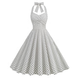 1950S Red Retro Polka Dot Halter Neck Vintage Dress