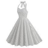 1950S Red Retro Polka Dot Halter Neck Vintage Dress