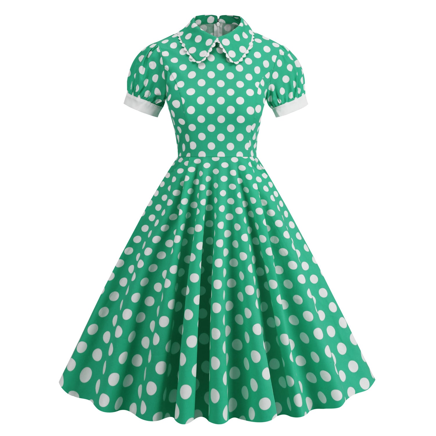 1950S Red Retro Polka Dot Patchwork Belted Short Sleeve Vintage Dress