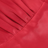 1950S Red Satin Buttoned Belted Long Sleeve Vintage Dress