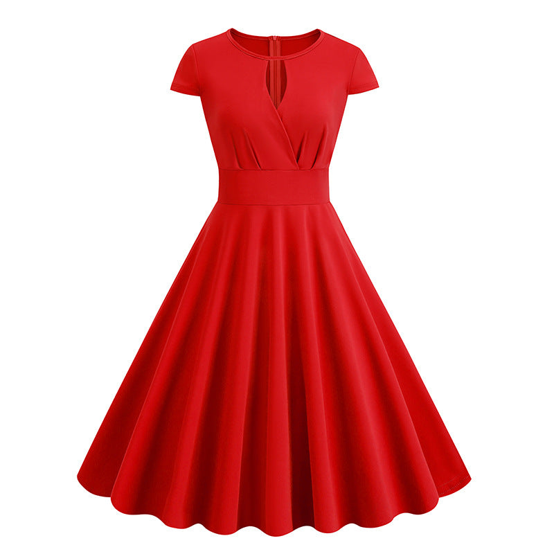 1950S Royal Blue Keyhole Neckline Short Sleeve Vintage Swing Dress