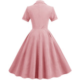 1950S Teal Retro Checkered Belted Short Sleeve Vintage Dress