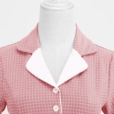 1950S Teal Retro Checkered Belted Short Sleeve Vintage Dress