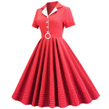 1950S Teal Retro Checkered Belted Short Sleeve Vintage Dress