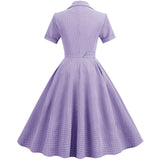 1950S Teal Retro Checkered Belted Short Sleeve Vintage Dress