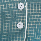 1950S Teal Retro Checkered Belted Short Sleeve Vintage Dress
