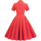 1950S Teal Retro Checkered Belted Short Sleeve Vintage Dress