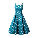 1950s Teal Spaghetti Strap Retro Polka Dot Vintage Dress