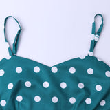 1950s Teal Spaghetti Strap Retro Polka Dot Vintage Dress
