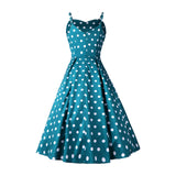 1950s Teal Spaghetti Strap Retro Polka Dot Vintage Dress