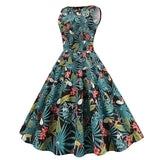 1950s Light Blue Tropical Print Sleeveless Vintage Dress