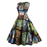 1950s Light Blue Tropical Print Sleeveless Vintage Dress