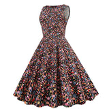 1950s Light Blue Tropical Print Sleeveless Vintage Dress