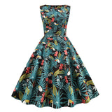 1950s Light Blue Tropical Print Sleeveless Vintage Dress