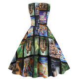 1950s Light Blue Tropical Print Sleeveless Vintage Dress