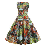 1950s Light Blue Tropical Print Sleeveless Vintage Dress