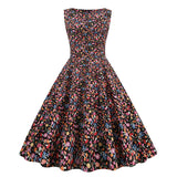 1950s Light Blue Tropical Print Sleeveless Vintage Dress