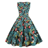1950s Light Blue Tropical Print Sleeveless Vintage Dress