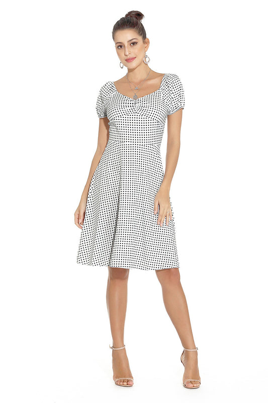 1950s White and Black Checkered Short Sleeve Vintage Dress