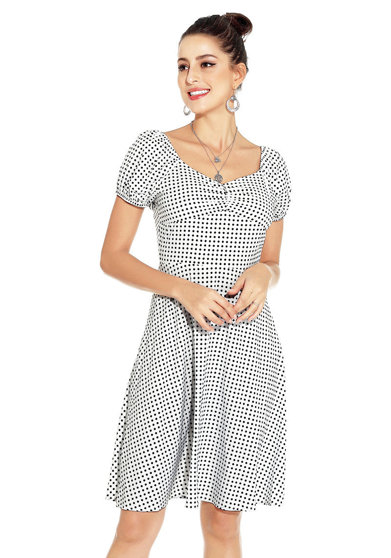 1950s White and Black Checkered Short Sleeve Vintage Dress
