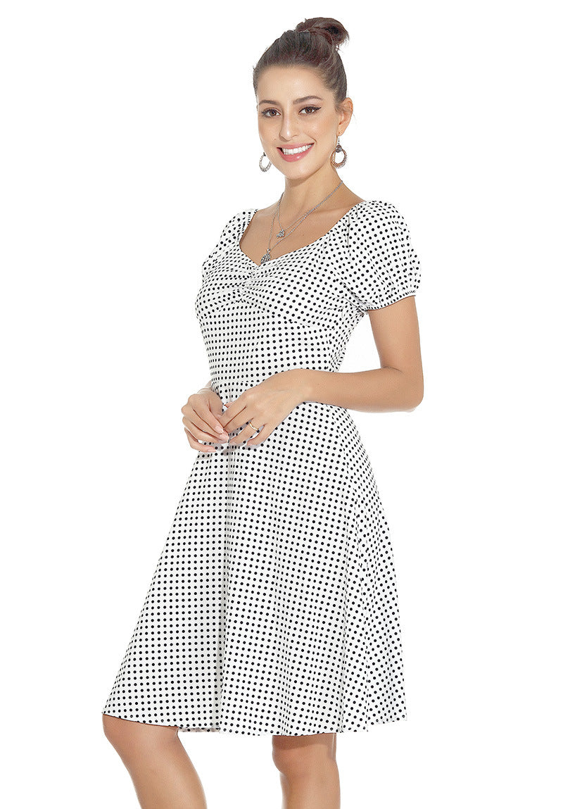 1950s White and Black Checkered Short Sleeve Vintage Dress