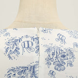 1950S White and Blue Print Sleeveless Vintage Dress