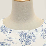 1950S White and Blue Print Sleeveless Vintage Dress