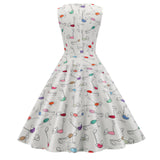 1950S White and Blue Print Sleeveless Vintage Dress