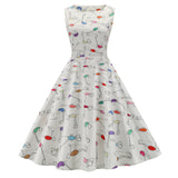 1950S White and Blue Print Sleeveless Vintage Dress