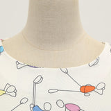 1950S White and Blue Print Sleeveless Vintage Dress