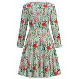 1950s White Christmas Print Long Sleeve Vintage Dress